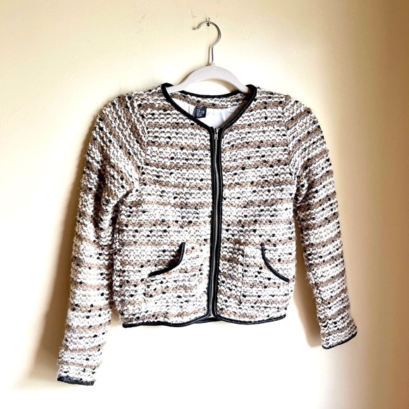 Zara Kids Girls Wool Acrylic Tweed Zip up Cardigan with Trim 13-14 Years - Picture 1 of 4